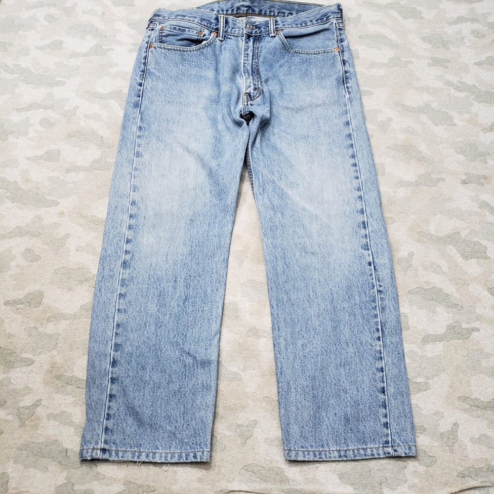 Levis 505 Jeans Mens 36x29 Blue Regular Fit Straight Leg Denim Light Wash Street
